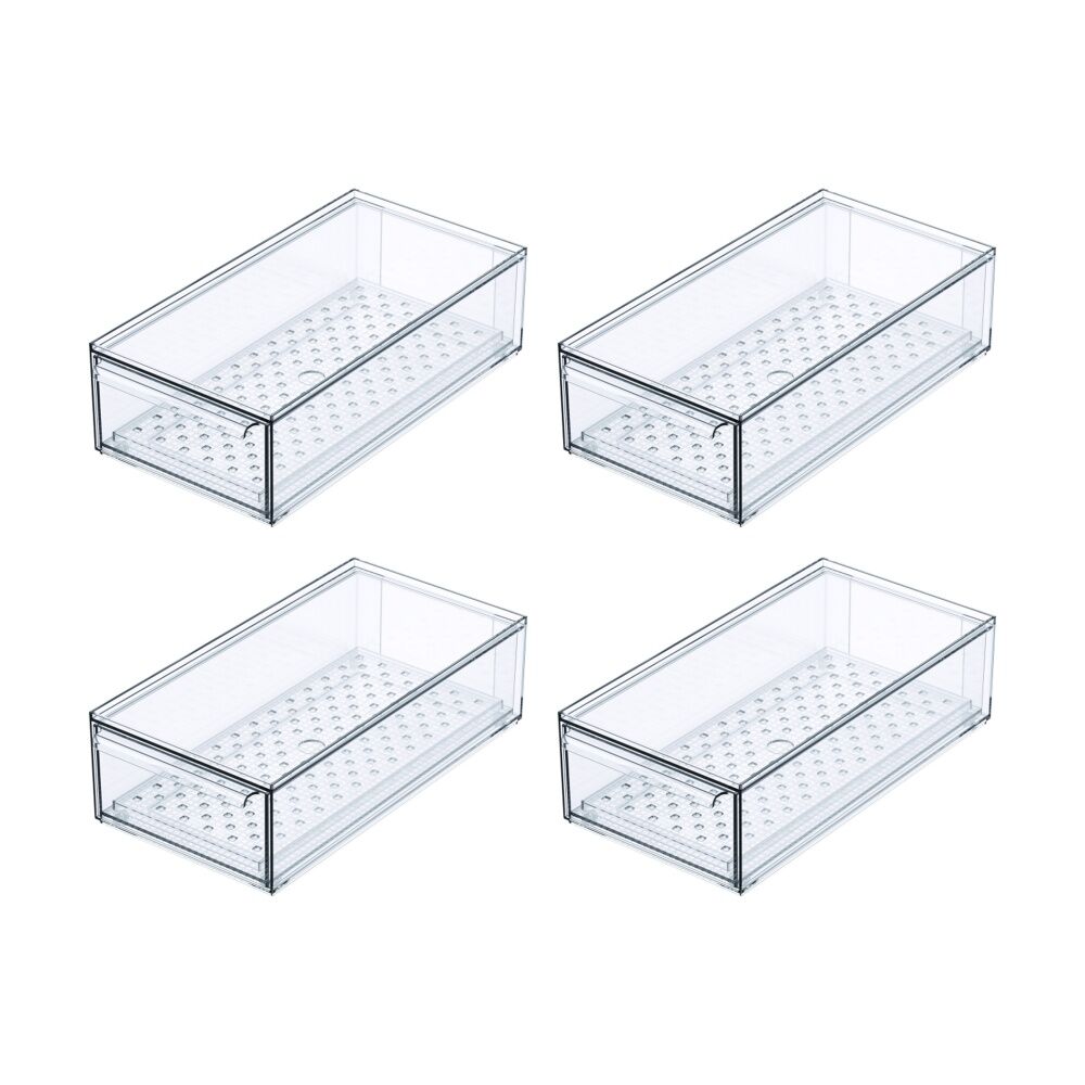 4PK The Container Store Fridge Drawer Small Plastic Kitchen Organiser Clear