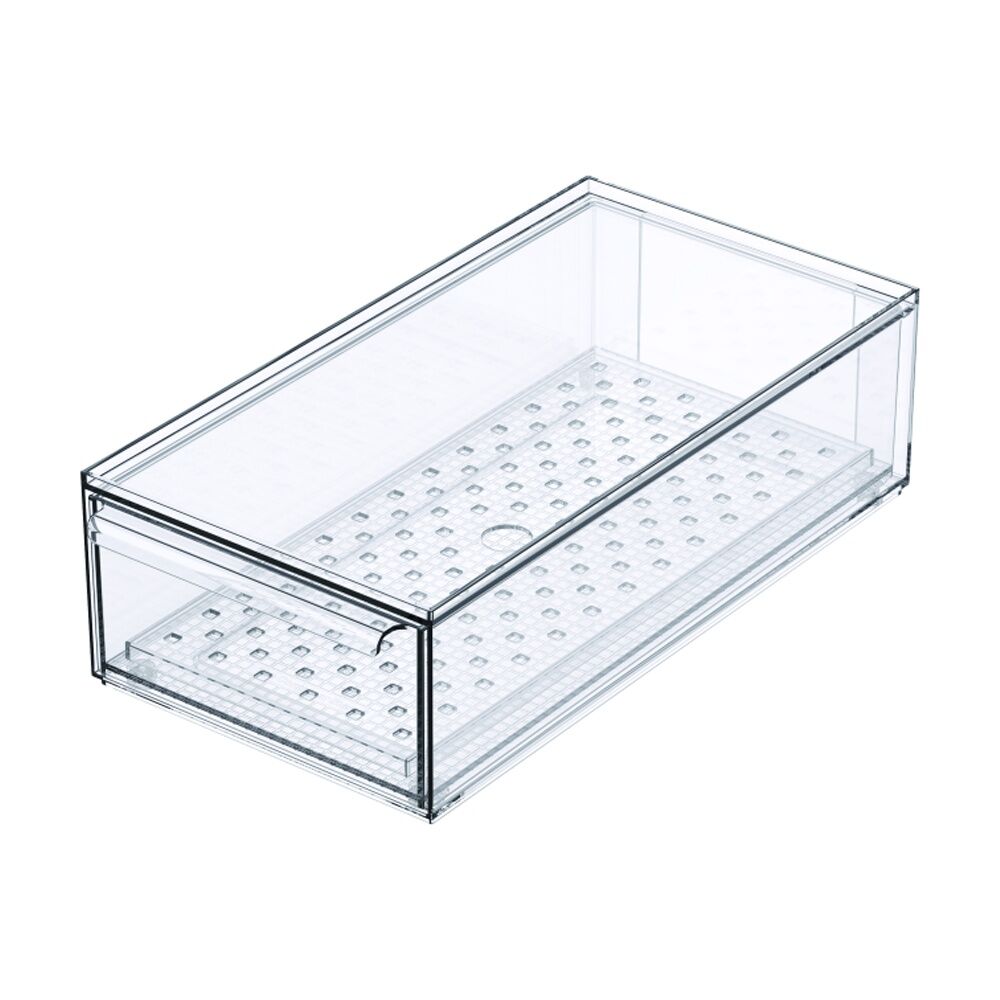 4PK The Container Store Fridge Drawer Small Plastic Kitchen Organiser Clear