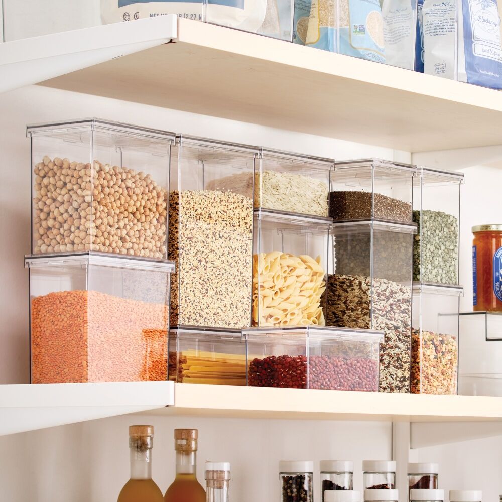 4PK The Container Store Modular Airtight Canister Long W/ Lid Plastic Clear