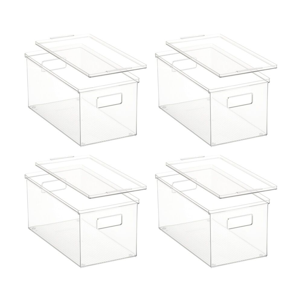 4PK The Container Store Small Storage Box W/ Lid Clear 39x20x18cm