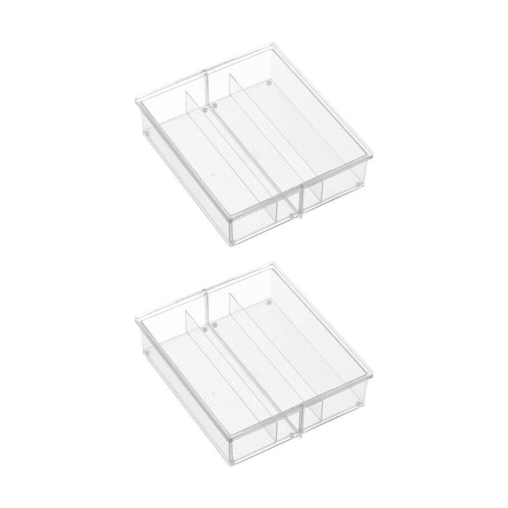 2PK The Container Store 3 Section Drawer Organiser Insert Clear 38x33x10cm