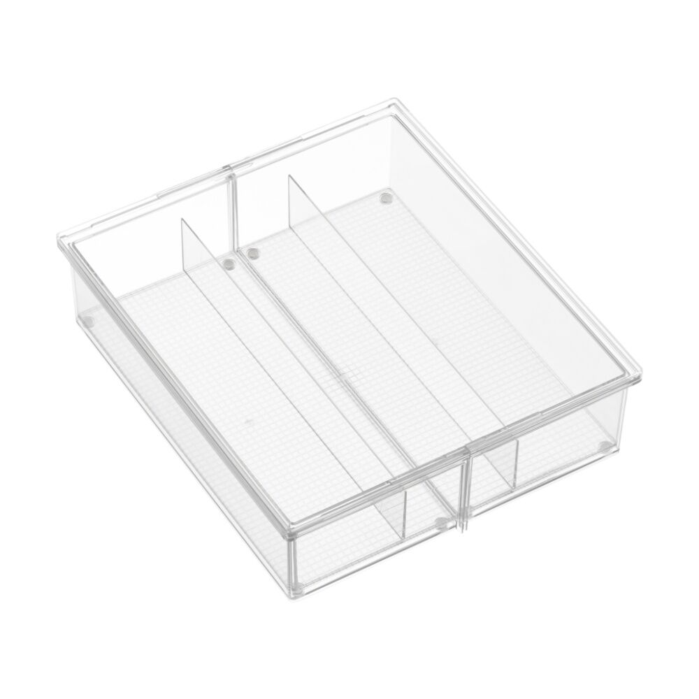 2PK The Container Store 3 Section Drawer Organiser Insert Clear 38x33x10cm