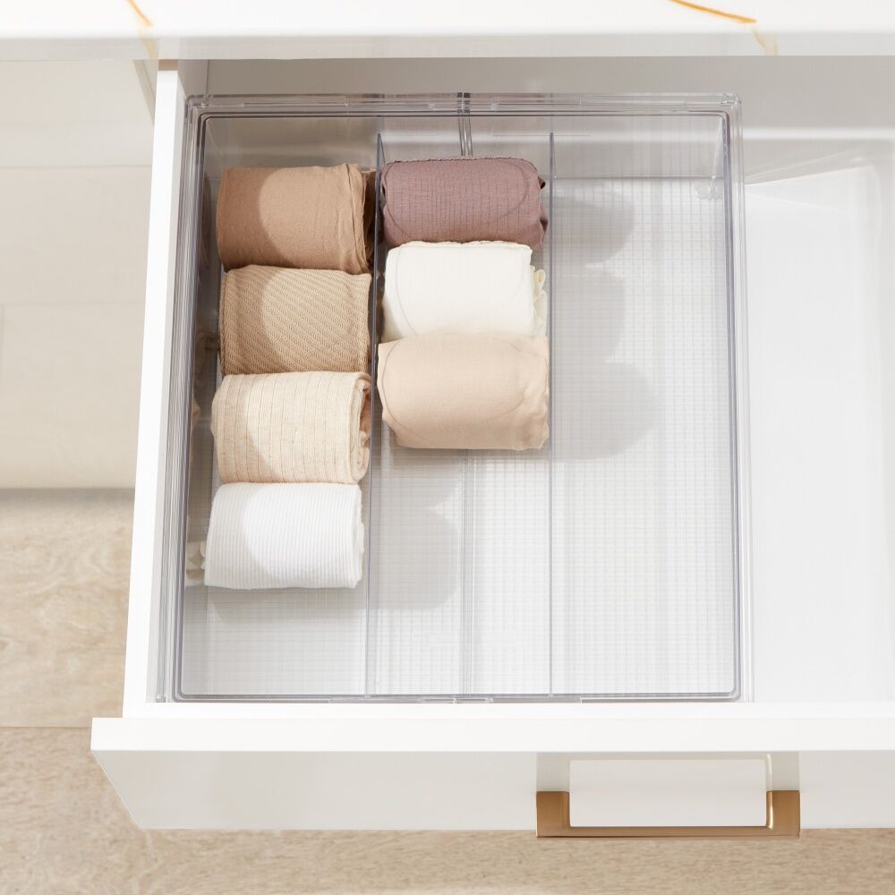 4PK The Container Store 3 Section Expandable Drawer Organiser Insert Clear