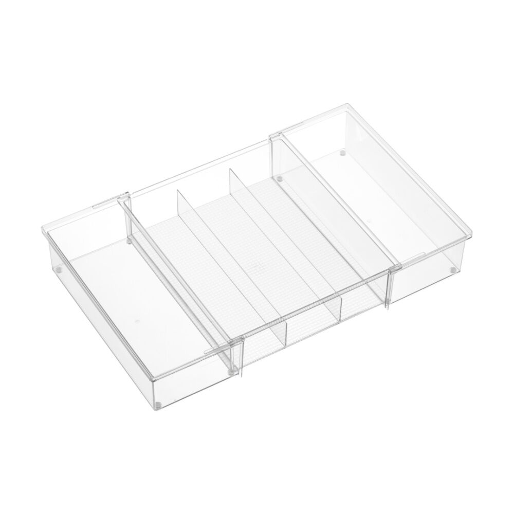 4PK The Container Store 3 Section Expandable Drawer Organiser Insert Clear