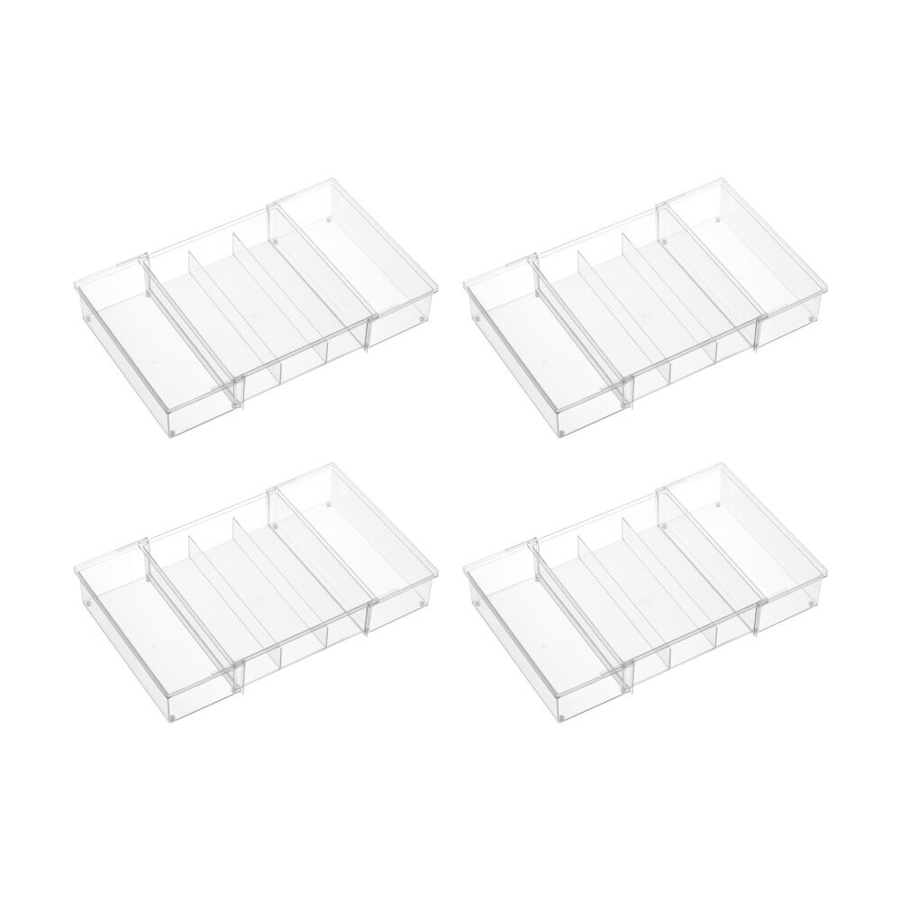4PK The Container Store 3 Section Expandable Drawer Organiser Insert Clear