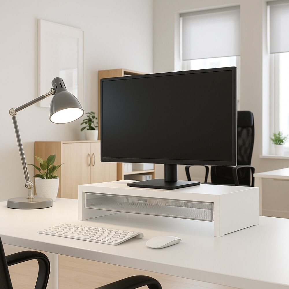 The Container Store Monitor Riser W/ Drawer Clear Plastic Desk Organiser