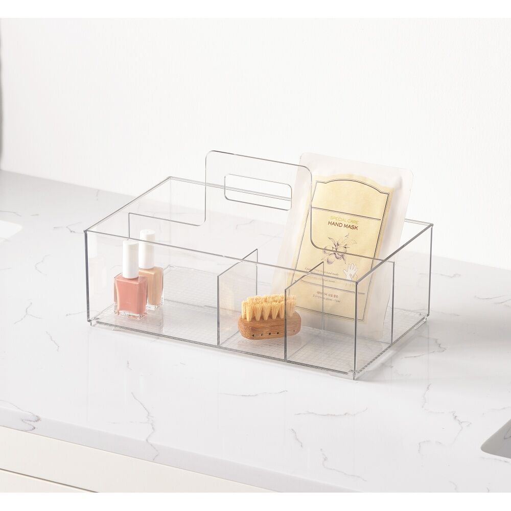 2PK The Container Store Bath Caddy W/ Handle Bathroom Organiser Storage Clear