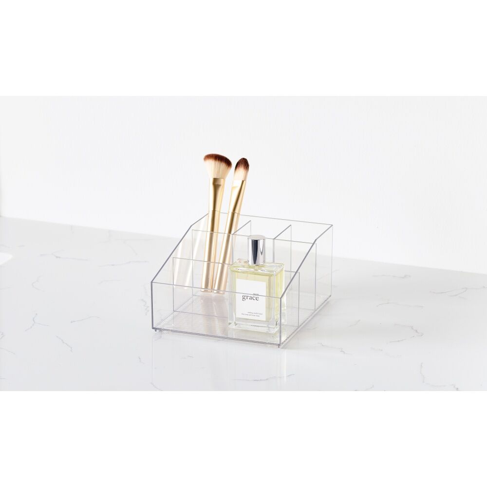 4PK The Container Store Narrow Angled Cosmetics Organiser Clear 18x15x9cm
