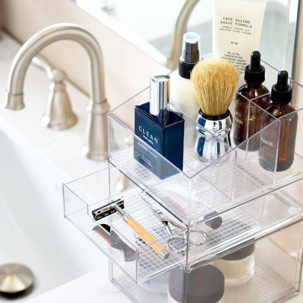 4PK The Container Store Narrow Angled Cosmetics Organiser Clear 18x15x9cm