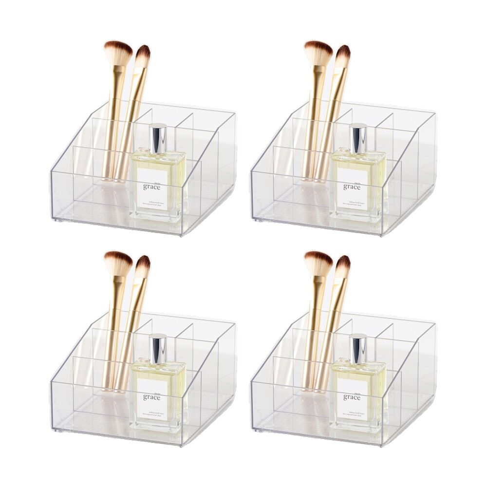 4PK The Container Store Narrow Angled Cosmetics Organiser Clear 18x15x9cm