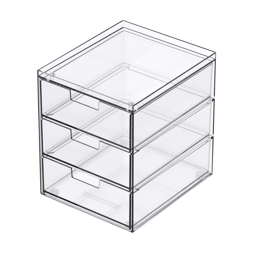 4PK The Container Store 3 Drawer Organiser Home Office Storage Clear