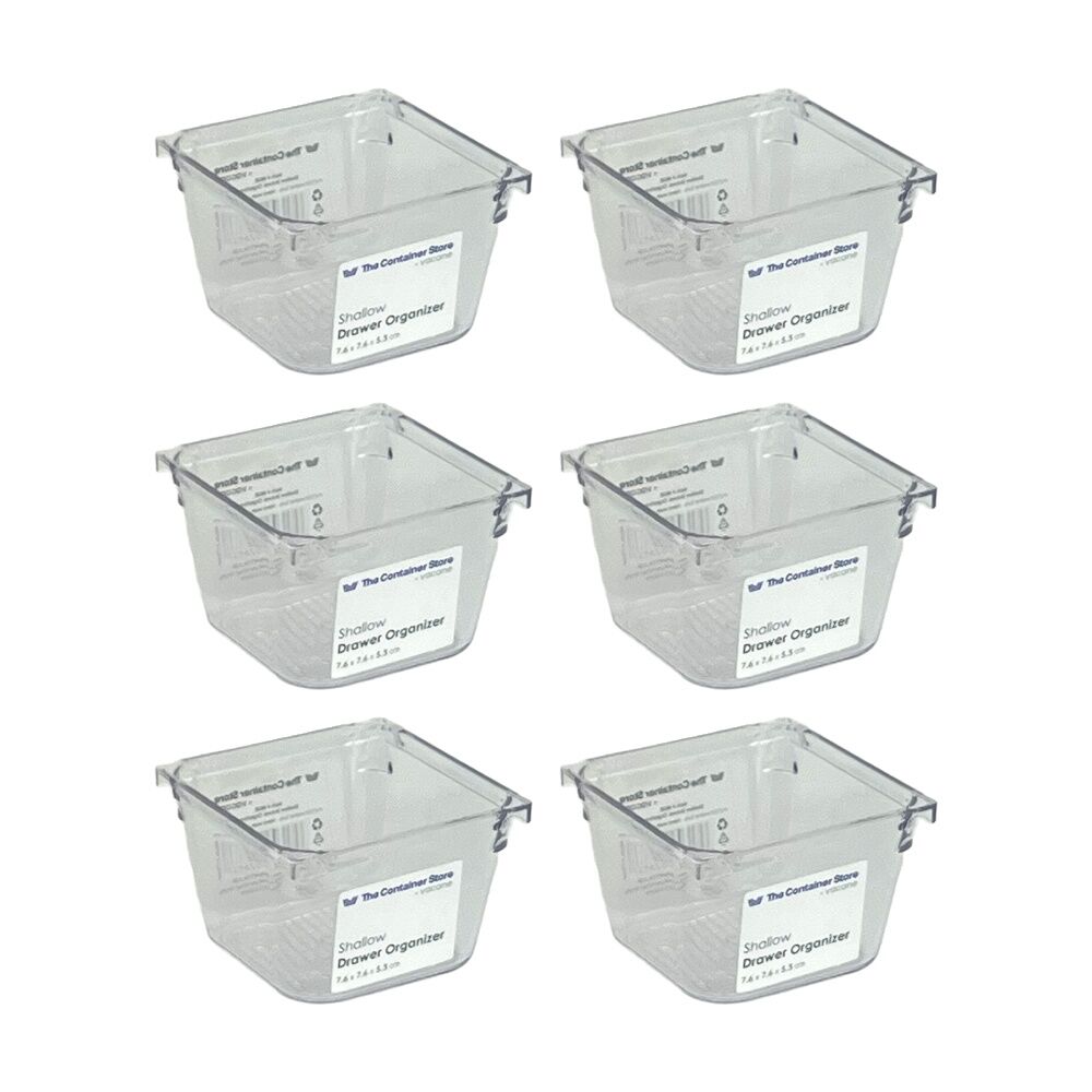 6PK The Container Store Short Drawer Organiser Insert Small Clear 7.6x7.6x5.3cm
