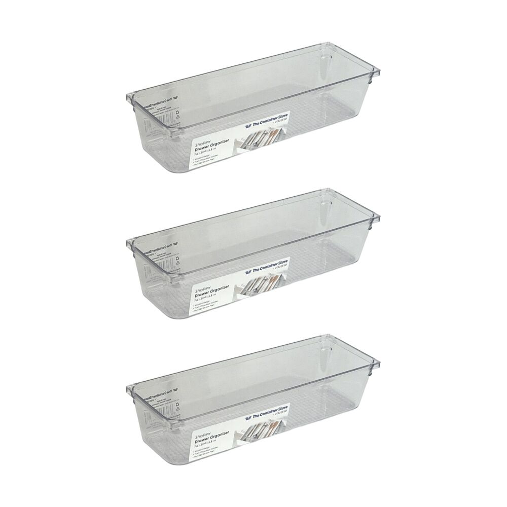 3PK The Container Store Short Drawer Organiser Insert Clear 7.6x22.9x5.3cm