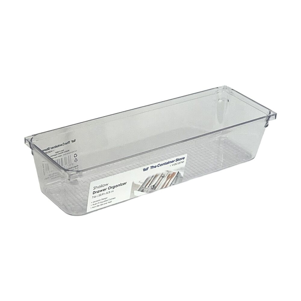 3PK The Container Store Short Drawer Organiser Insert Clear 7.6x22.9x5.3cm