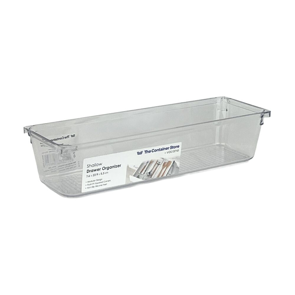 3PK The Container Store Short Drawer Organiser Insert Clear 7.6x22.9x5.3cm