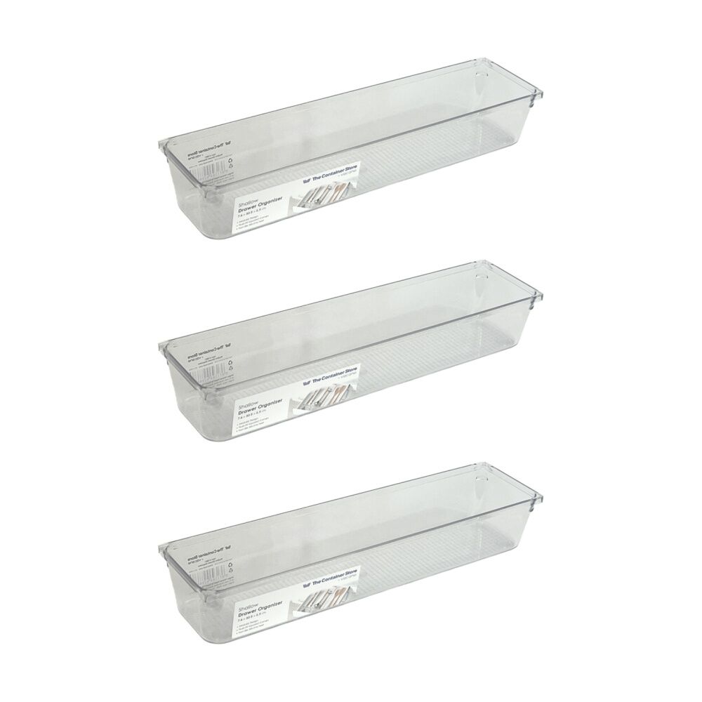 3PK The Container Store Short Drawer Organiser Insert Clear 7.6x30.5x5.3cm