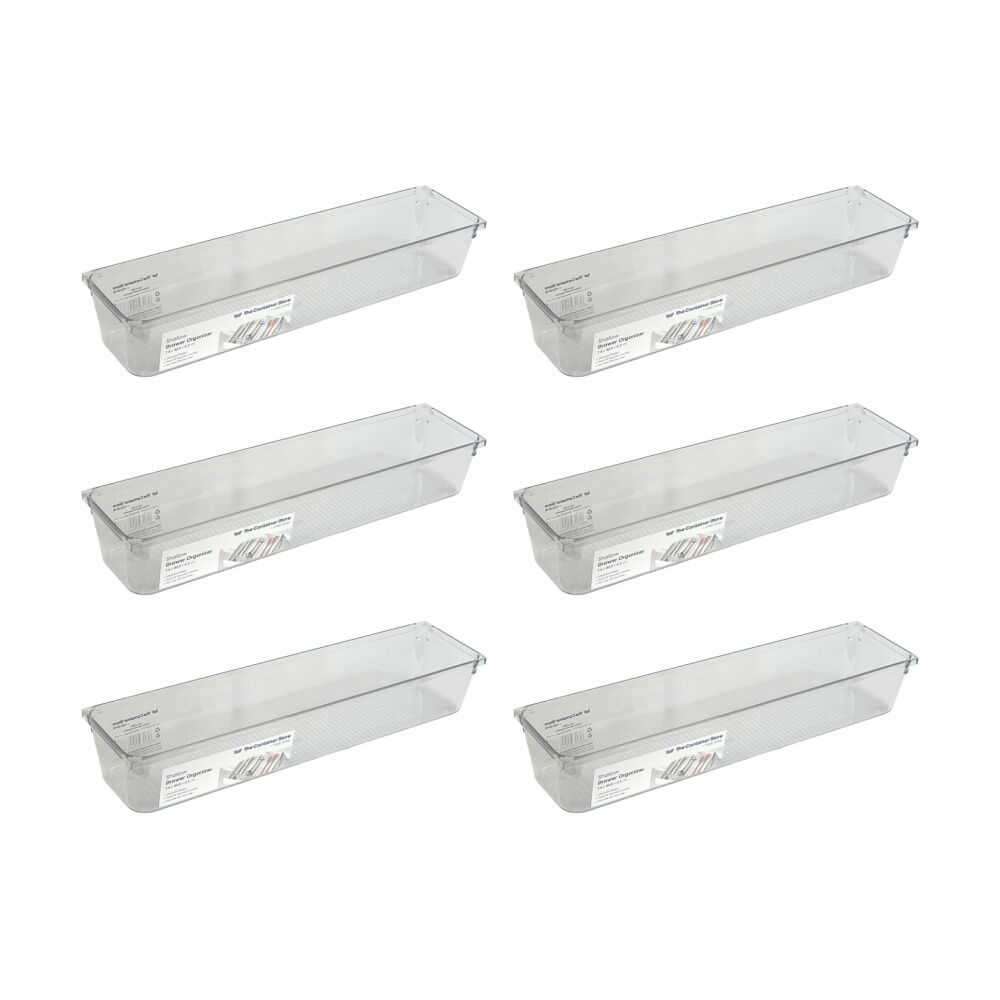 6PK The Container Store Short Drawer Organiser Insert Clear 7.6x30.5x5.3cm