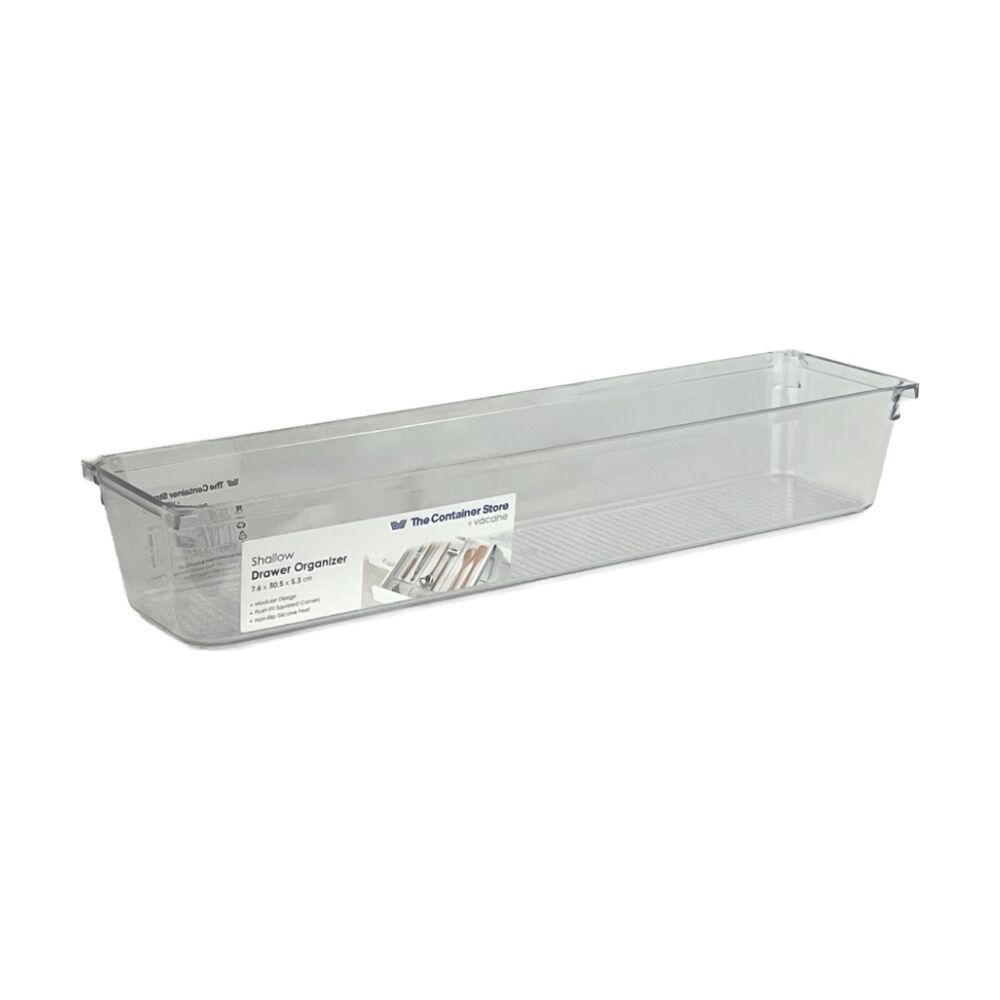 6PK The Container Store Short Drawer Organiser Insert Clear 7.6x30.5x5.3cm