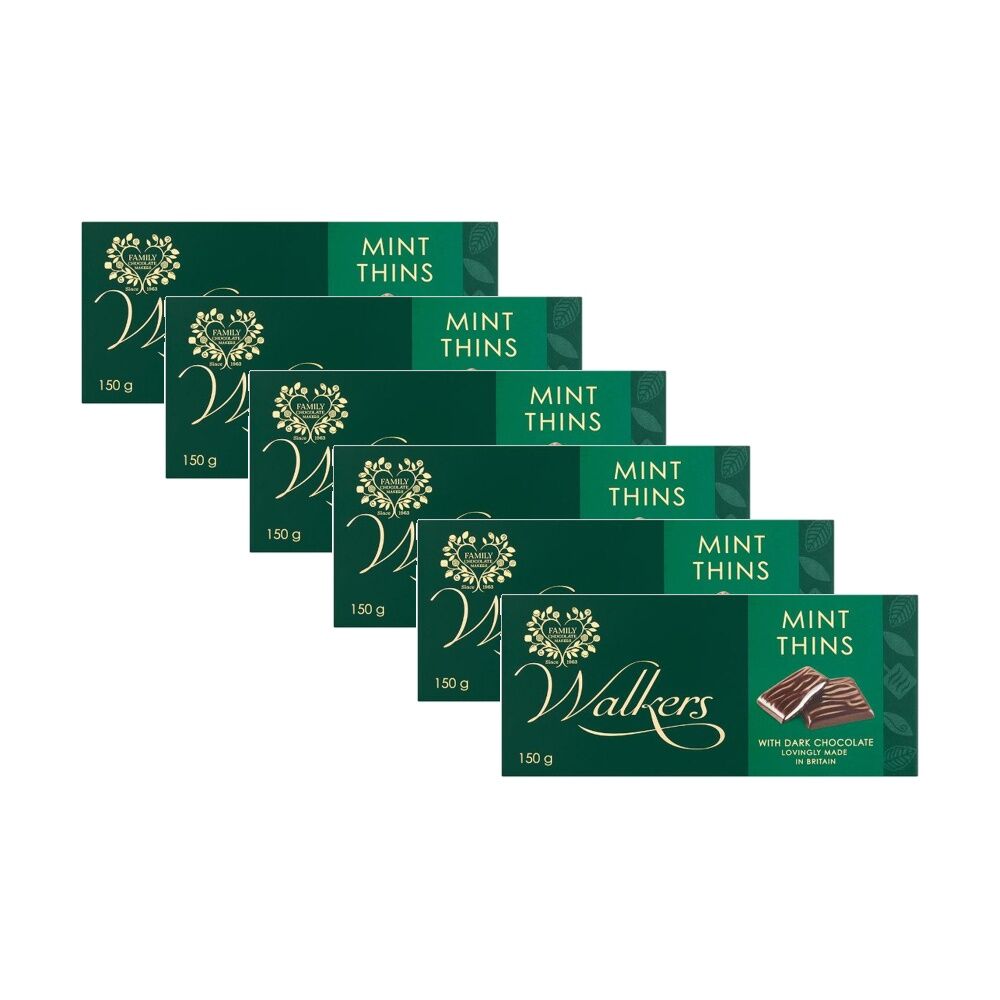 6PK Walkers Mint Thins Confectionary Peppermint Chocolate Slice 135g