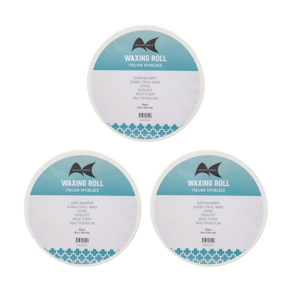 3PK Artists Choice Spunlace Wax Roll Absorbent Gentle Hair 80gsm 8cm x 100m