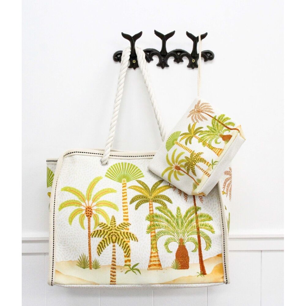 LVD Beach Palm Tree Print Oasis Tote Bag W/ Rope Handles 42x17x32cm