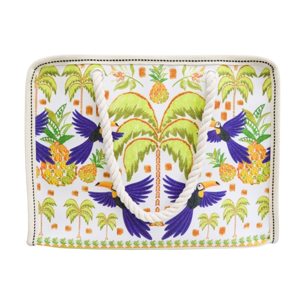 LVD Palm Tree/Blue Birds Toucans Print Tote Bag W/ Rope Handles 42x17x32cm