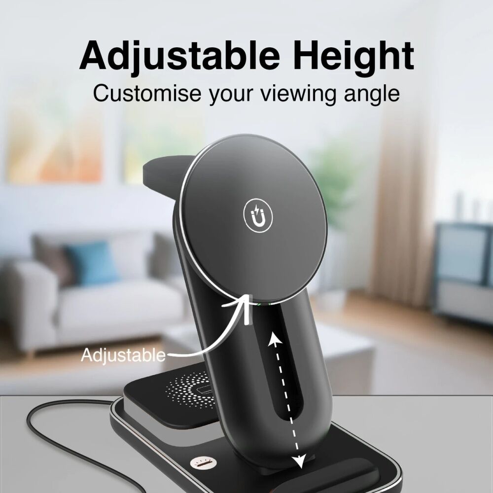 Chargecore 3 In 1 Wireless Charging Stand Adjustable Height Black