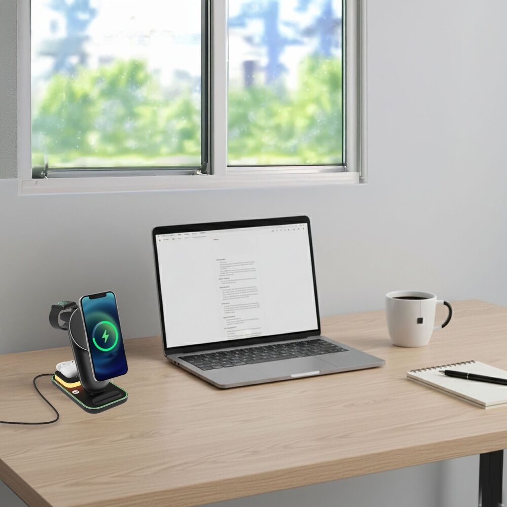 Chargecore 3 In 1 Wireless Charging Stand Adjustable Height Black