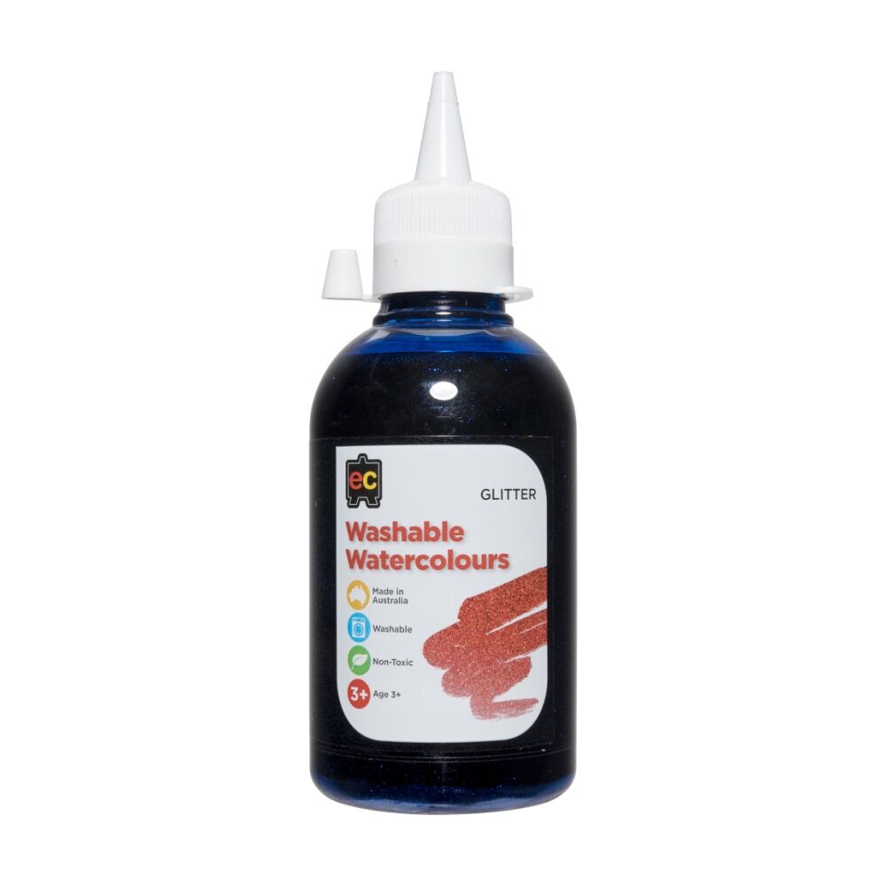 3PK Educational Colours Washable Glitter Watercolour Paint Blue 250ml 3y+
