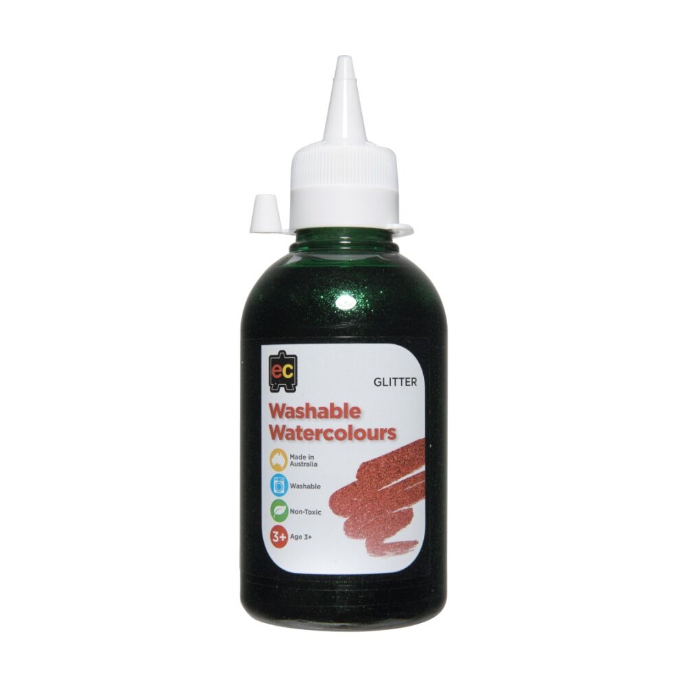 6PK Educational Colours Washable Glitter Watercolour Paint Green 250ml 3y+