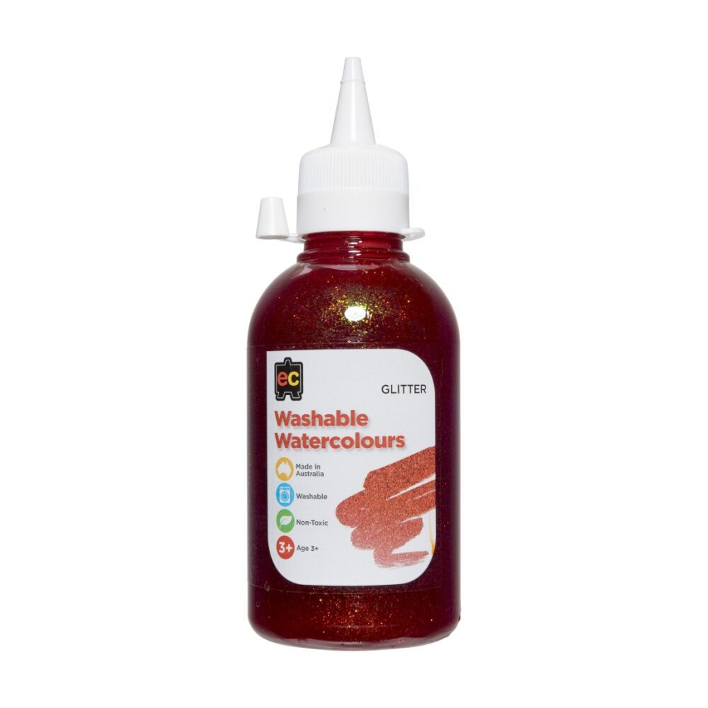 3PK Educational Colours Washable Glitter Watercolour Paint Orange 250ml 3y+