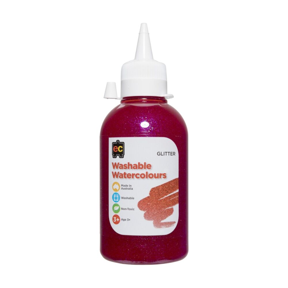 3PK Educational Colours Washable Glitter Watercolour Paint Pink 250ml 3y+