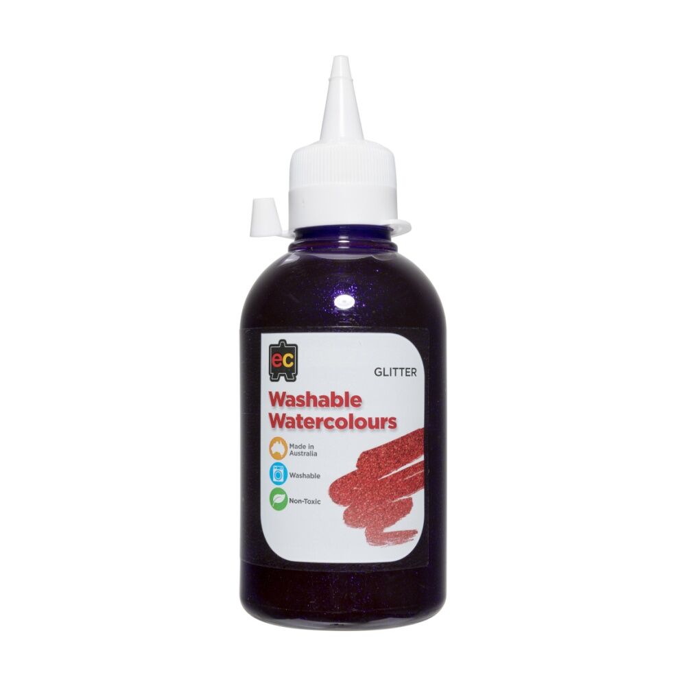 3PK Educational Colours Washable Glitter Watercolour Paint Purple 250ml 3y+