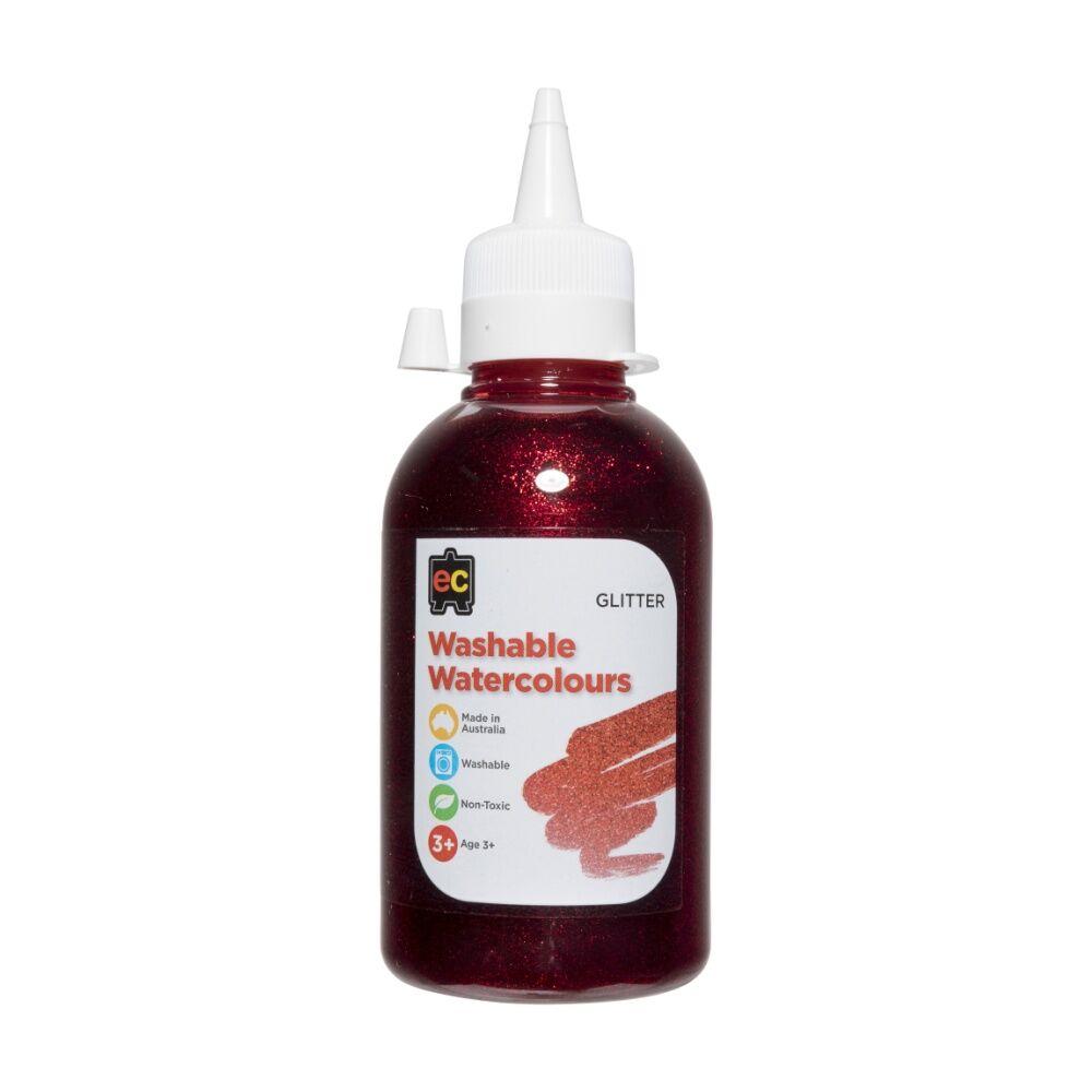 6PK Educational Colours Washable Glitter Watercolour Student Paint Red 250ml 3y+