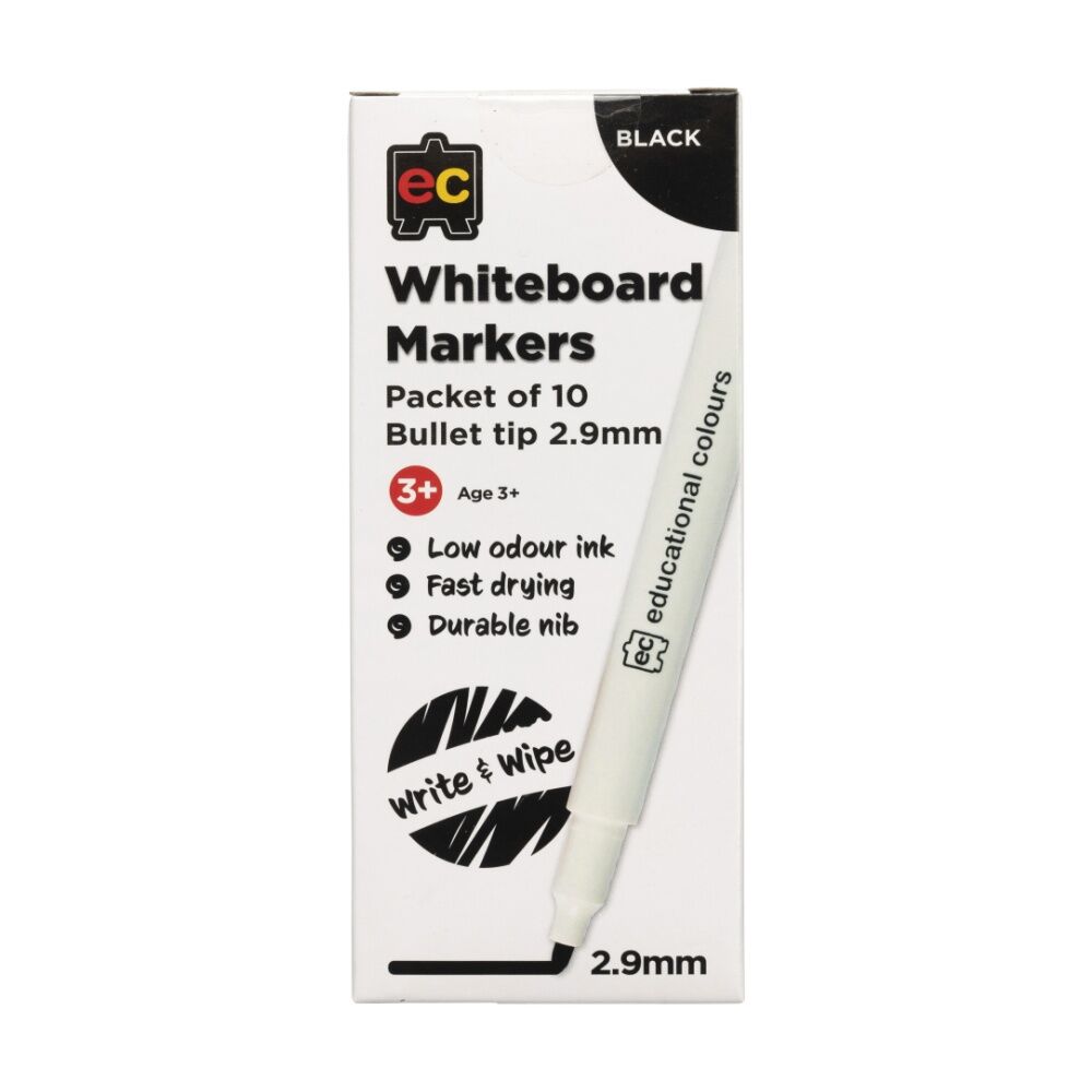 6x 10pc Educational Colours Whiteboard Thin Black Marker 2.9mm Tip Kids 3y+