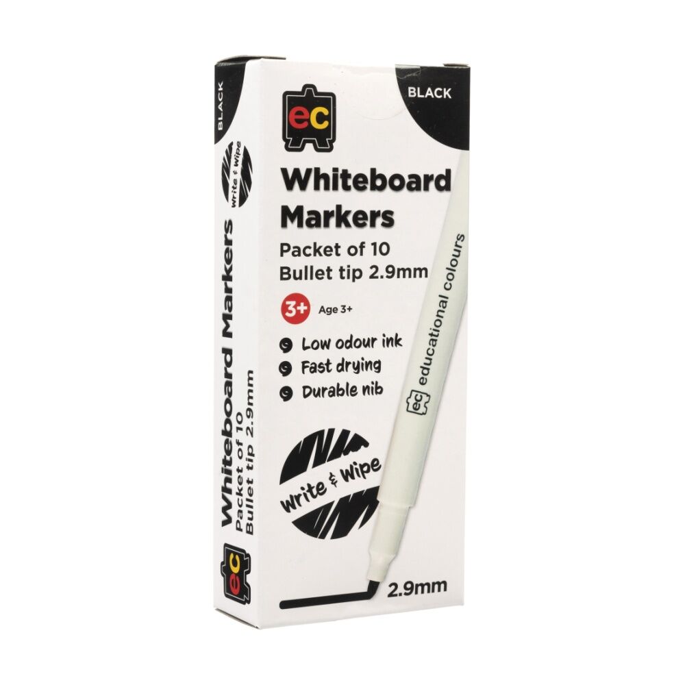 6x 10pc Educational Colours Whiteboard Thin Black Marker 2.9mm Tip Kids 3y+