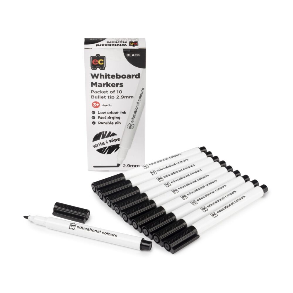 6x 10pc Educational Colours Whiteboard Thin Black Marker 2.9mm Tip Kids 3y+