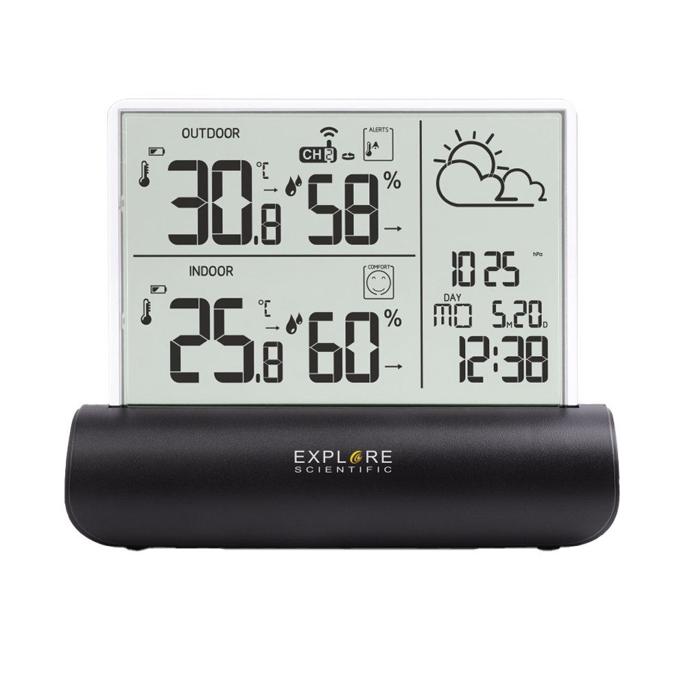 Explore Scientific Ultra Slim Weather Station W/ Transparent LCD Display White
