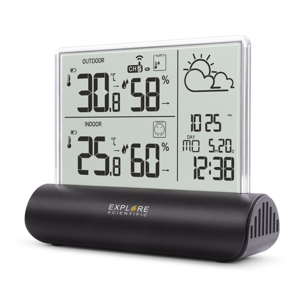 Explore Scientific Ultra Slim Weather Station W/ Transparent LCD Display White