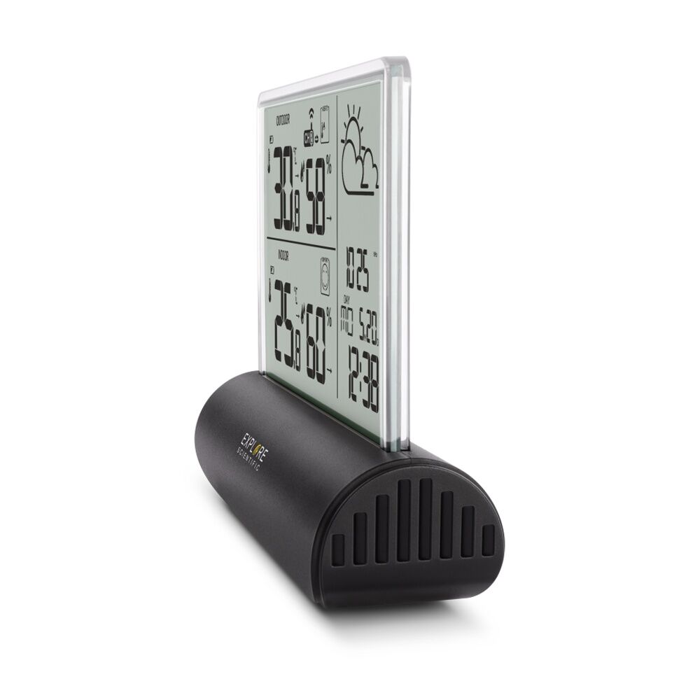 Explore Scientific Ultra Slim Weather Station W/ Transparent LCD Display White