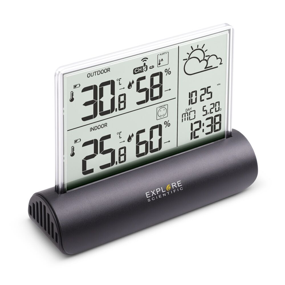 Explore Scientific Ultra Slim Weather Station W/ Transparent LCD Display White