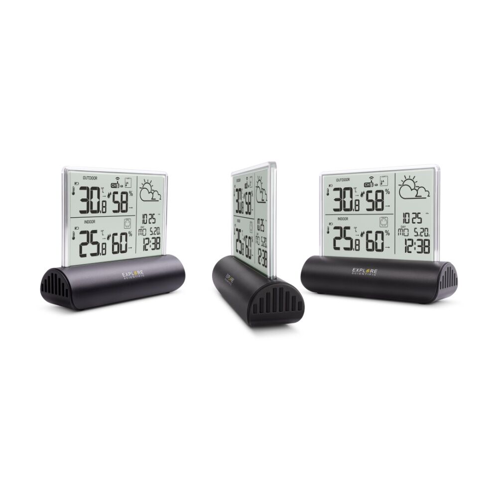 Explore Scientific Ultra Slim Weather Station W/ Transparent LCD Display White