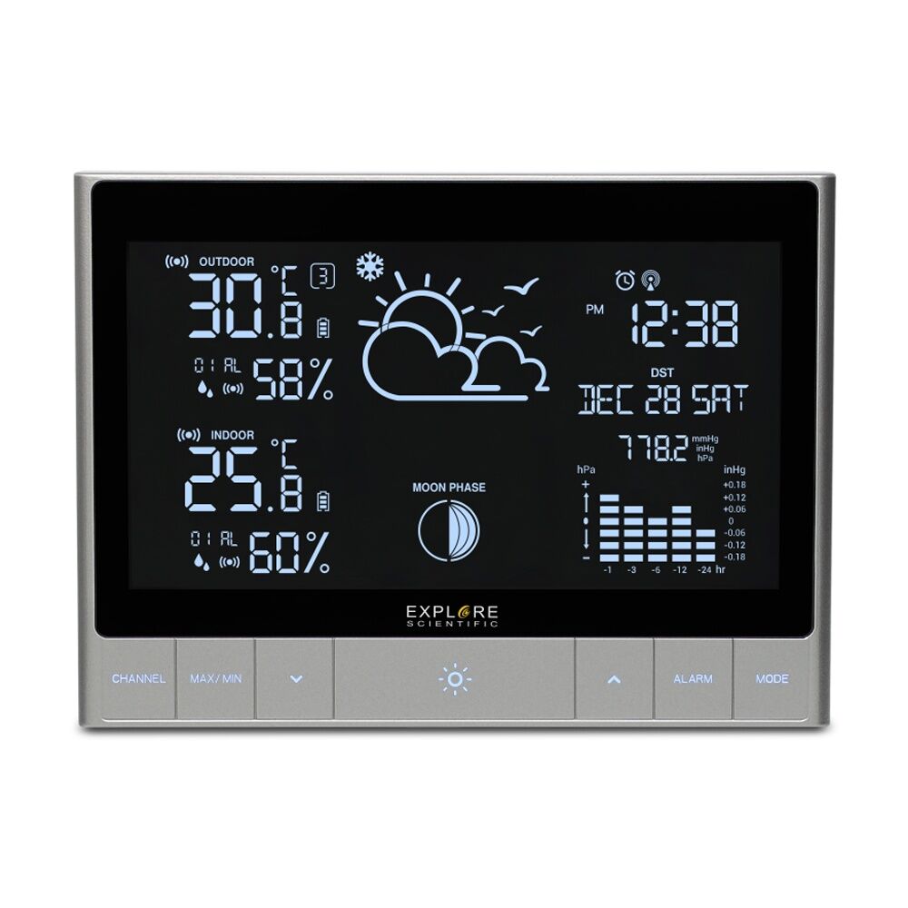 Explore Scientific Advanced Weather Station W/ LED Touch Keys Metallic