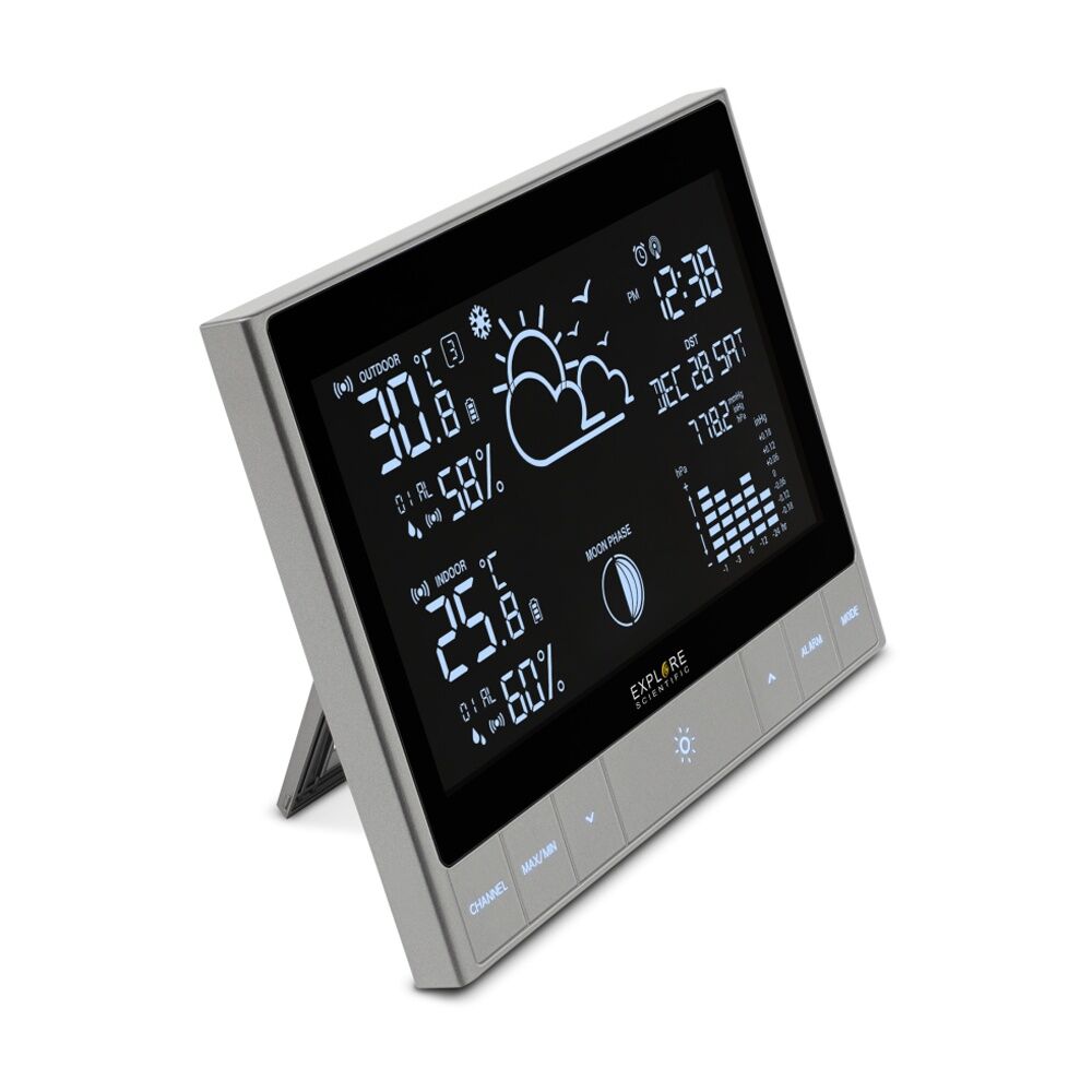 Explore Scientific Advanced Weather Station W/ LED Touch Keys Metallic