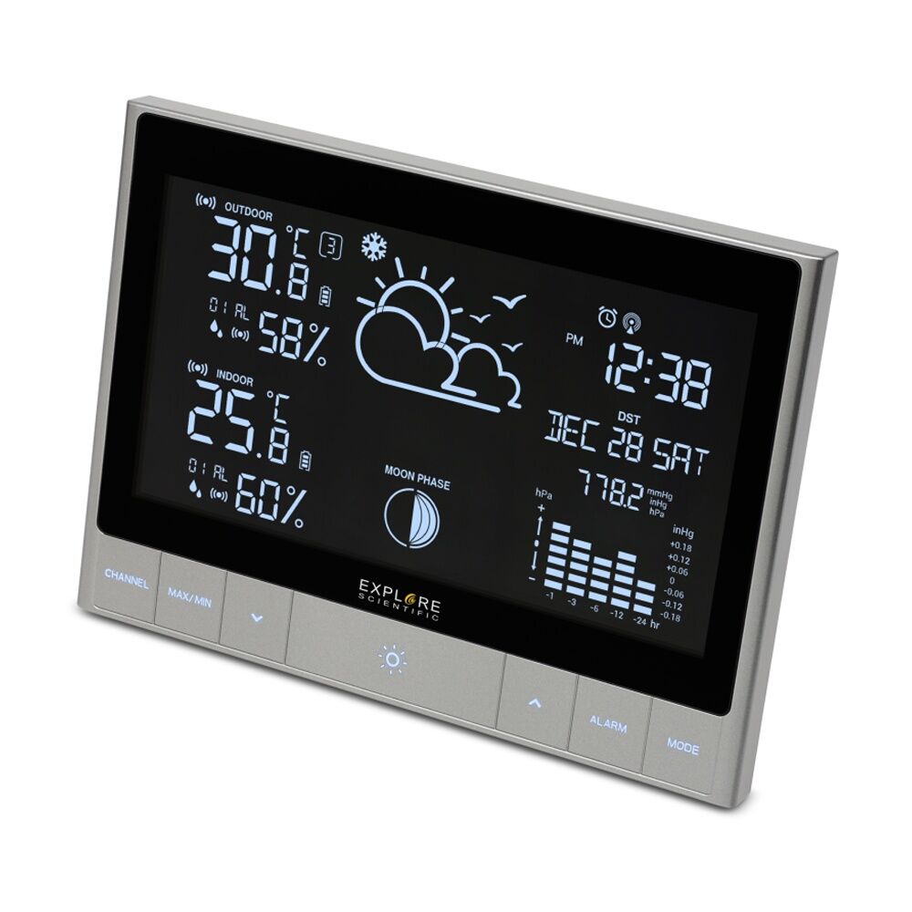 Explore Scientific Advanced Weather Station W/ LED Touch Keys Metallic