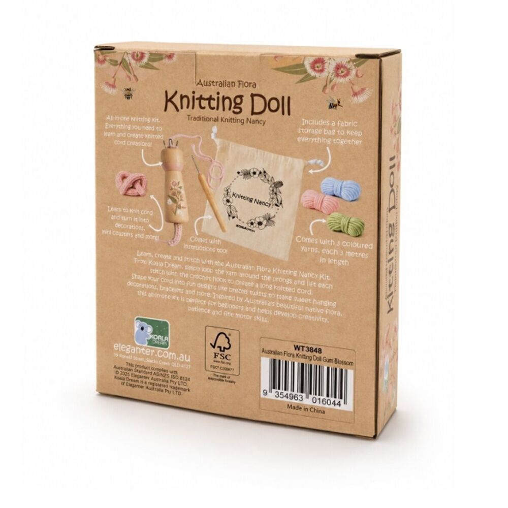 4PK Koala Dream Kids 5y+ Australian Flora Knitting Doll Gum Blossom Craft Kit