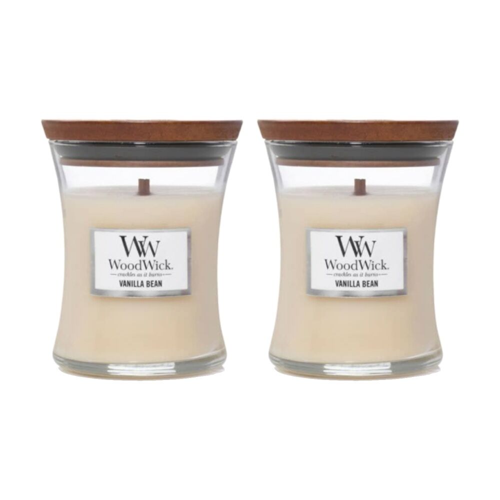 2PK WoodWick Vanilla Bean Scented Soy Candle Crackling Wick Sweet Gourmand Mini