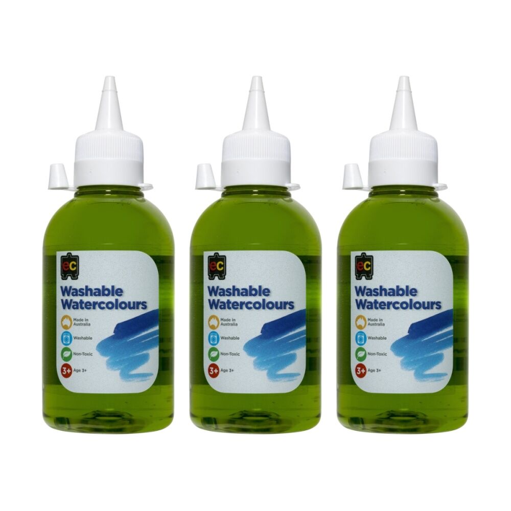 3PK Educational Colours Washable Watercolour Student Paint Lime 250ml 3y+