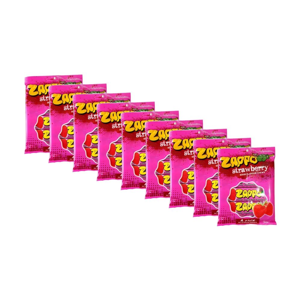 9x 4pc Zappo Strawberry Fruit Flavour Chewy Sour Lollies/Gummies