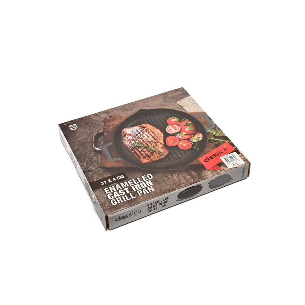 Classica Cast Iron Grill Pan Kitchen Cooking 31cm Warm Blue